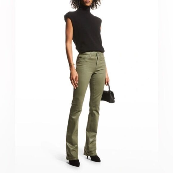 NWT L'AGENCE Selma High Rise Baby Boot Bootcut Jeans in Ivy Green Coated Size 25 - Picture 2 of 11